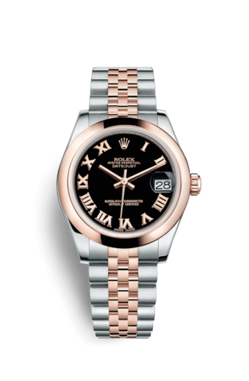 Rolex 178241-0065 : Datejust 31 Rolesor Everose Domed / Jubilee / Black Roman
