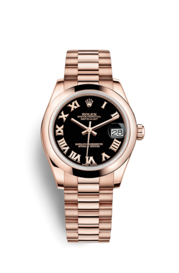 Rolex 178245f-0037 : Datejust 31 Everose Domed / President / Black Roman
