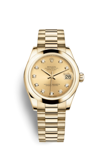 Rolex 178248-0028 : Datejust 31 Yellow Gold Domed / President / Champagne Diamond
