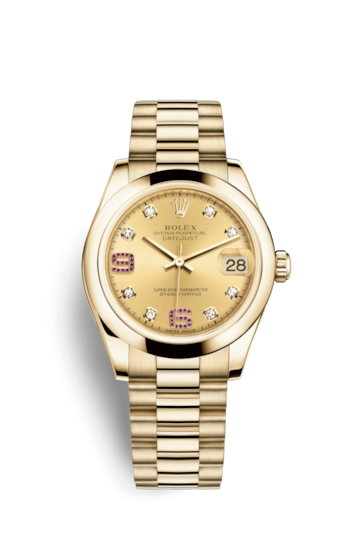 Rolex 178248-0088 : Datejust 31 Yellow Gold Domed / President / Champagne Diamond