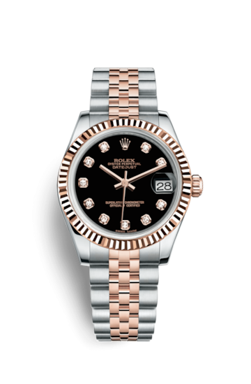 Rolex 178271-0017 : Datejust 31 Rolesor Everose Fluted / Jubilee / Black Diamond