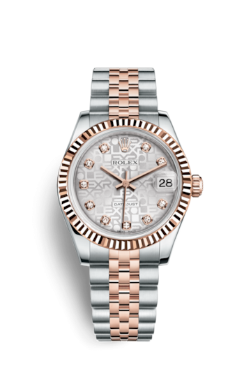 Rolex 178271-0024. : Datejust 31 Rolesor Everose Fluted / Jubilee / Silver Computer