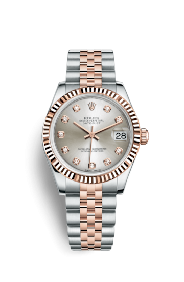 Rolex 178271-0030 : Datejust 31 Rolesor Everose Fluted / Jubilee / Silver Diamond