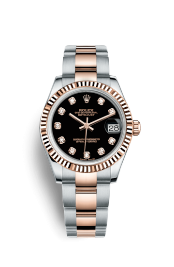 Rolex 178271-0049 : Datejust 31 Rolesor Everose Fluted / Oyster / Black Diamond