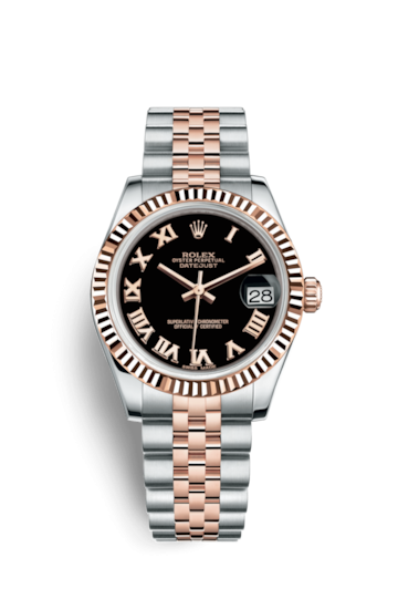 Rolex 178271-0065 : Datejust 31 Rolesor Everose Fluted / Jubilee / Black Roman