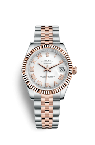 Rolex 178271-0067 : Datejust 31 Rolesor Everose Fluted / Jubilee / White Roman