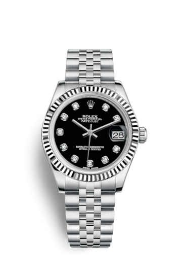 Rolex 178274-0014 : Datejust 31 Stainless Steel Fluted / Jubilee / Black - Diamond
