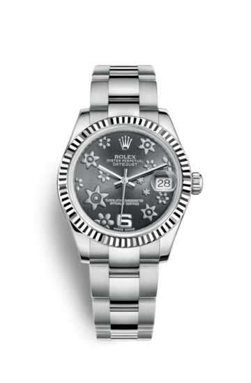 Rolex 178274-0091 : Datejust 31 Stainless Steel Fluted / Oyster / Dark Rhodium Floral