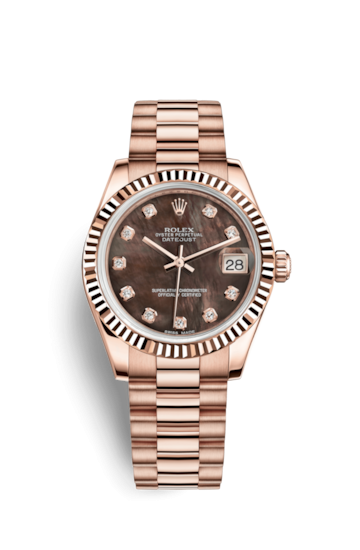 Rolex 178275f-0003 : Datejust 31 Everose Fluted / President / Black MOP