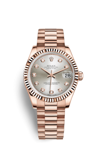 Rolex 178275f-0005 : Datejust 31 Everose Fluted / President / Silver Diamond