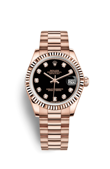 Rolex 178275f-0020 : Datejust 31 Everose Fluted  President Black Diamonds