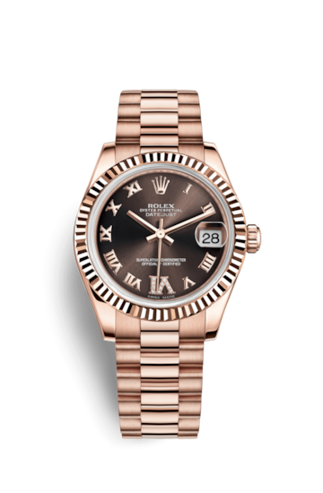 Rolex 178275f-0031 : Datejust 31 Everose Fluted / President / Chocolate Roman
