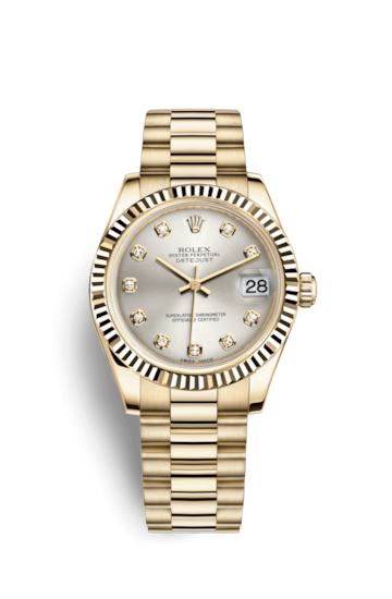 Rolex 178278-0040 : Datejust 31 Yellow Gold Fluted / President / Silver Diamond