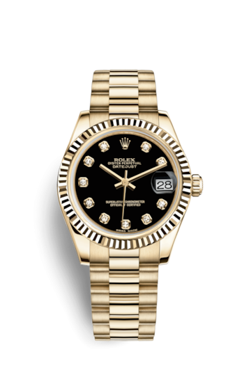 Rolex 178278-0065 : Datejust 31 Yellow Gold Fluted / President / Black Diamond