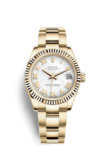 Rolex 178278-0097 : Datejust 31 Yellow Gold Fluted / Oyster / White Roman