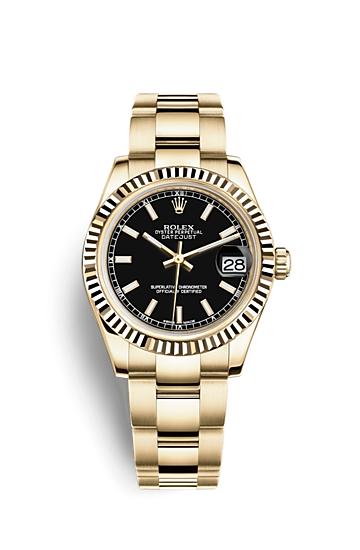 Rolex 178278-0106 : Datejust 31 Yellow Gold Fluted / Oyster / Black