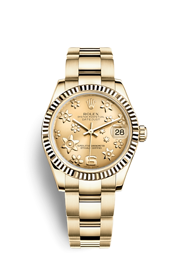 Rolex 178278-0137 : Datejust 31 Yellow Gold Fluted / Oyster / Champagne Floral