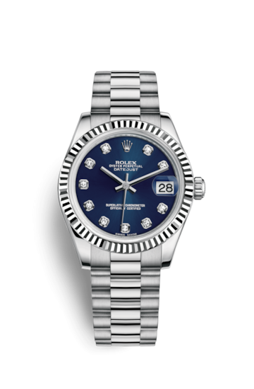 Rolex 178279-0033 : Datejust 31 White Gold Fluted / President / Blue Diamond