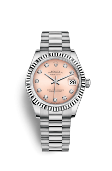 Rolex 178279-0036 : Datejust 31 White Gold Fluted / President / Pink Diamond