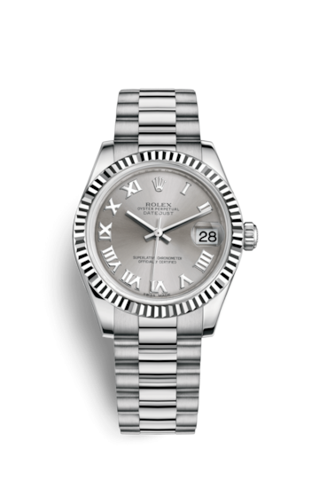 Rolex 178279-0047 : Datejust 31 White Gold Fluted / President / Rhodium Roman