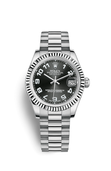 Rolex 178279-0054 : Datejust 31 White Gold Fluted / President / Black Arabic