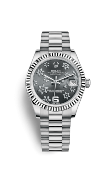 Rolex 178279-0072 : Datejust 31 White Gold Fluted / President / Dark Rhodium Floral
