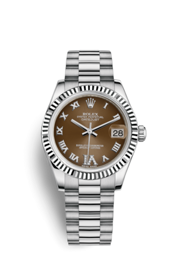 Rolex 178279-0074 : Datejust 31 White Gold Fluted / President / Bronze Roman
