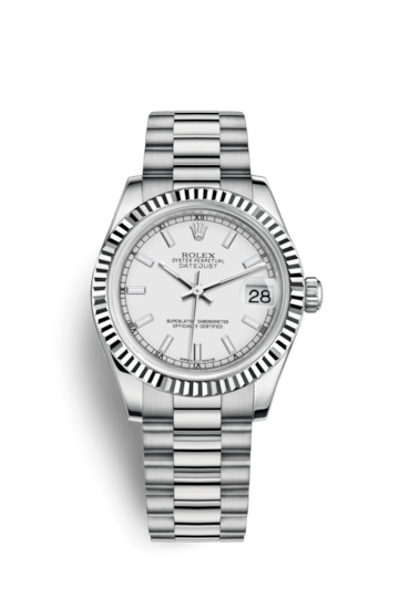Rolex 178279-0079 : Datejust 31 White Gold Fluted / President / White