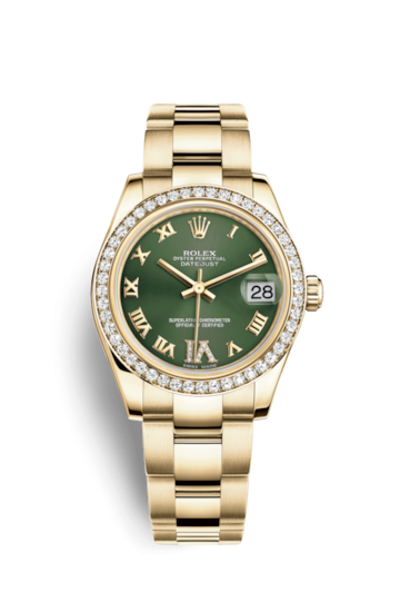 Rolex 178288-0055 : Datejust 31 Yellow Gold Diamond / Oyster / Olive Roman