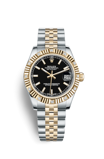 Rolex 178313-0001 : Datejust 31 Rolesor Yellow Fluted Diamond / Jubilee / Black