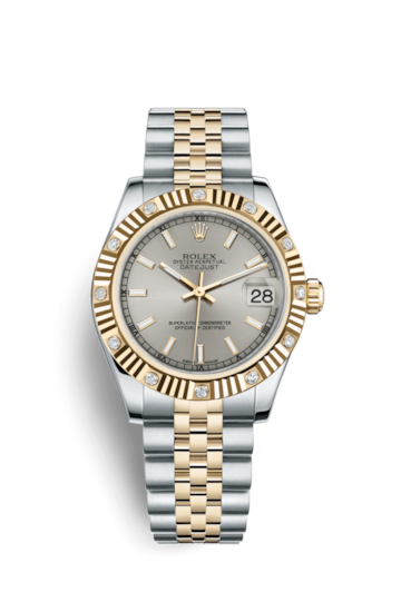 Rolex 178313-0013 : Datejust 31 Rolesor Yellow Fluted Diamond / Jubilee / Silver