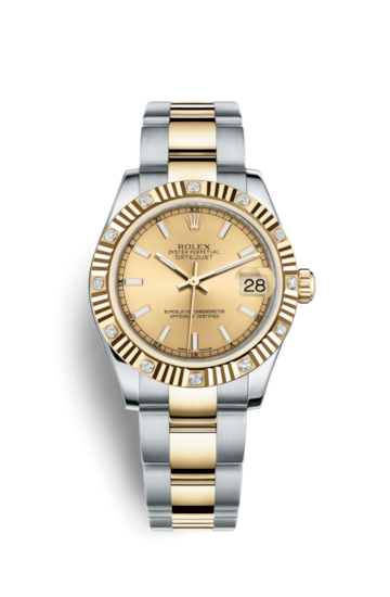 Rolex 178313-0017 : Datejust 31 Rolesor Yellow Fluted Diamond / Oyster / Champagne