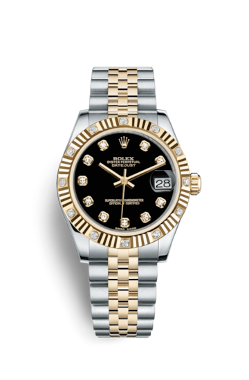 Rolex 178313-0021 : Datejust 31 Rolesor Yellow Fluted Diamond / Jubilee / Black Diamond