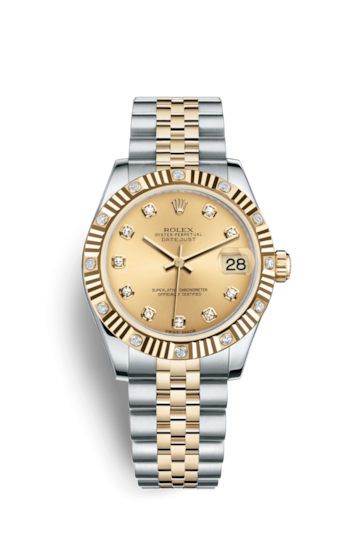 Rolex 178313-0029 : Datejust 31 Rolesor Yellow Fluted Diamond / Jubilee / Champagne Diamond