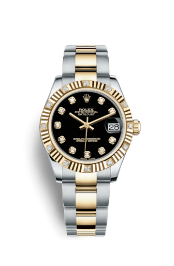 Rolex 178313-0043v : Datejust 31 Rolesor Fluted Diamond / Oyster / Black Diamond