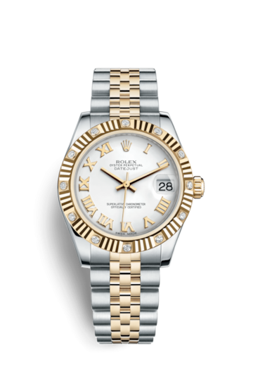 Rolex 178313-0062 : Datejust 31 Rolesor Yellow Fluted Diamond / Jubilee / White Roman