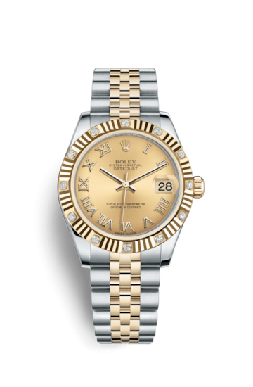 Rolex 178313-0072 : Datejust 31 Rolesor Yellow  Fluted Diamond / Jubilee / Champagne Roman