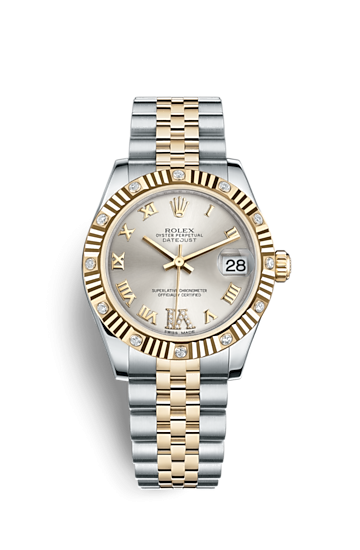 Rolex 178313-0074 : Datejust 31 Rolesor Fluted Diamond / Jubilee / Silver Roman