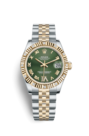 Rolex 178313-0075 : Datejust 31 Rolesor Fluted Diamond / Jubilee / Olive Roman