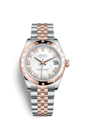 Rolex 178341-0001 : Datejust 31 Rolesor Everose Domed Diamond / Jubilee / White Roman