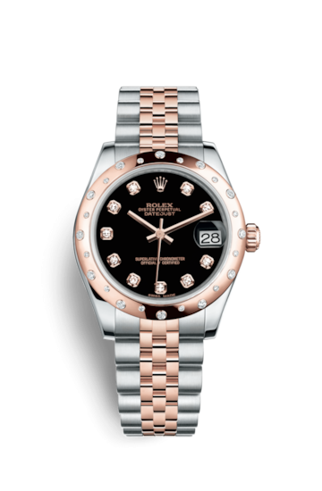 Rolex 178341-0030 : Datejust 31 Rolesor Everose Domed Diamond / Jubilee / Black Diamond