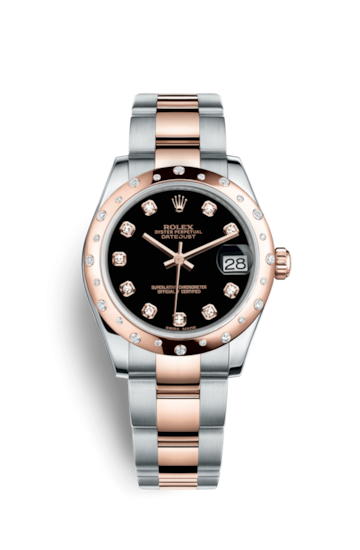 Rolex 178341-0054 : Datejust 31 Rolesor Everose Domed Diamond / Oyster / Black Diamond