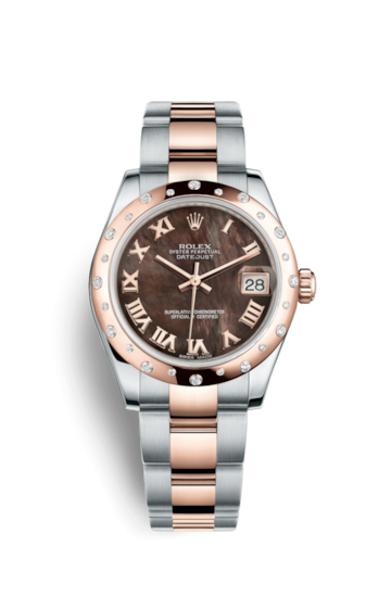 Rolex 178341-0055 : Datejust 31 Rolesor Everose Domed Diamond / Oyster / Black MOP Roman