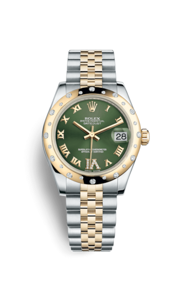 Rolex 178343-0011 : Datejust 31 Rolesor Yellow Domed Diamond / Jubilee / Olive Roman