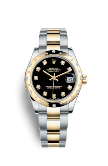 Rolex 178343-0039 : Datejust 31 Rolesor Yellow Domed Diamond / Oyster / Black Diamond
