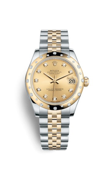 Rolex 178343-0052 : Datejust 31 Rolesor Yellow Domed Diamond / Jubilee / Champagne Diamond