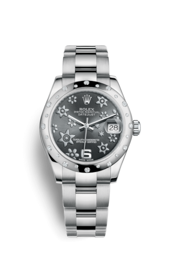 Rolex 178344-0025 : Datejust 31 Stainless Steel Domed Diamond / Oyster / Dark Rhodium Floral