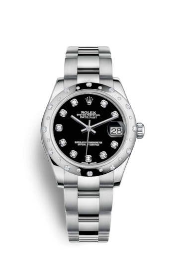 Rolex 178344-0030 : Datejust 31 Stainless Steel Domed Diamond / Oyster / Black - Diamond