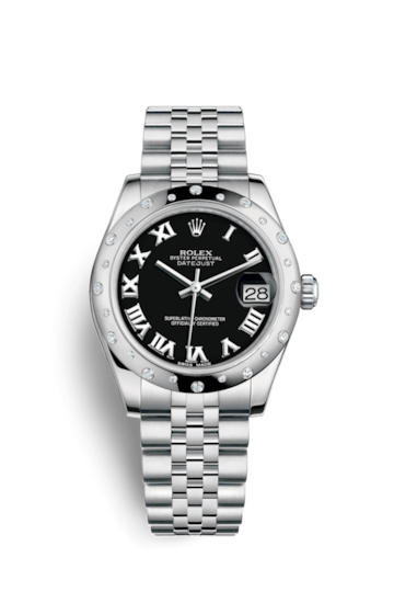 Rolex 178344-0034 : Datejust 31 Stainless Steel Domed Diamond / Jubilee / Black - Roman