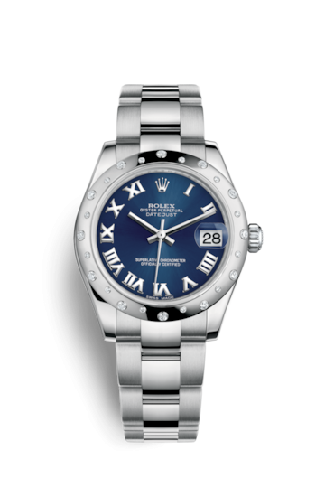 Rolex 178344-0053 : Datejust 31 Stainless Steel Domed Diamond / Oyster / Blue - Roman